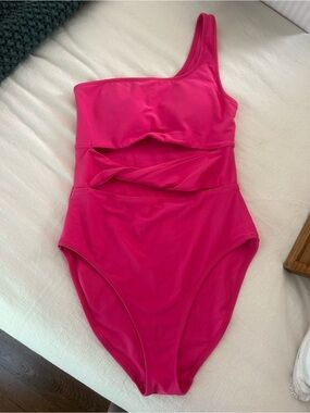 Old Navy One-Piece Swimsuit - Hot Pink One-Shoulder with Cut Outs